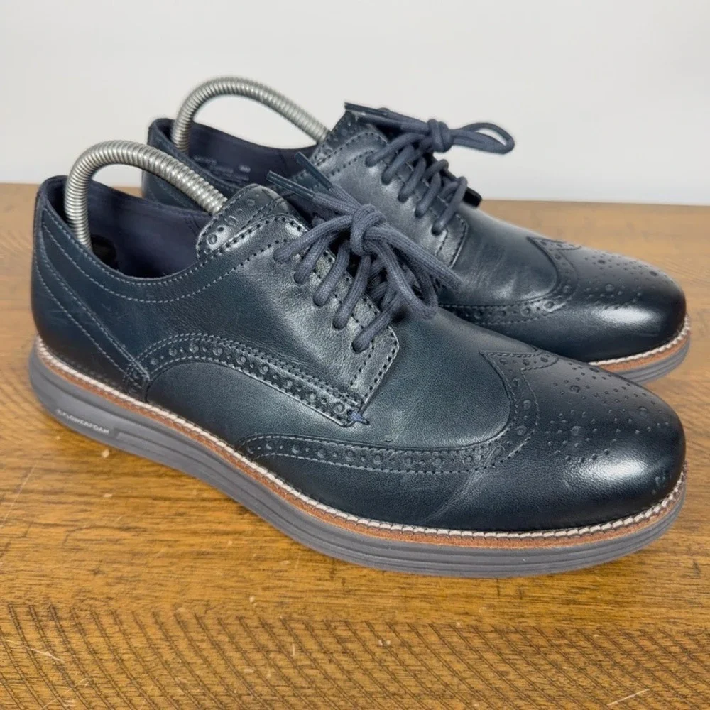 Cole Haan Shoes Mens 8 M Navy Blue Original Grand Wingtip Leather Oxford Dress